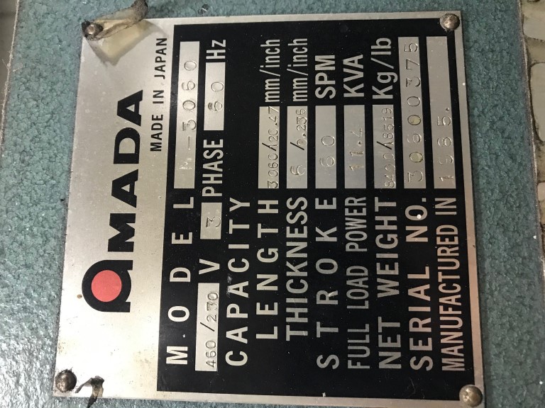 Amada M-3060 Shear, Machine ID: 7855